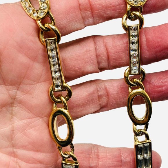Ornate Vintage Kunio Matsumoto for Trifari Long Rhinestone Link Necklace - Picture 5 of 8